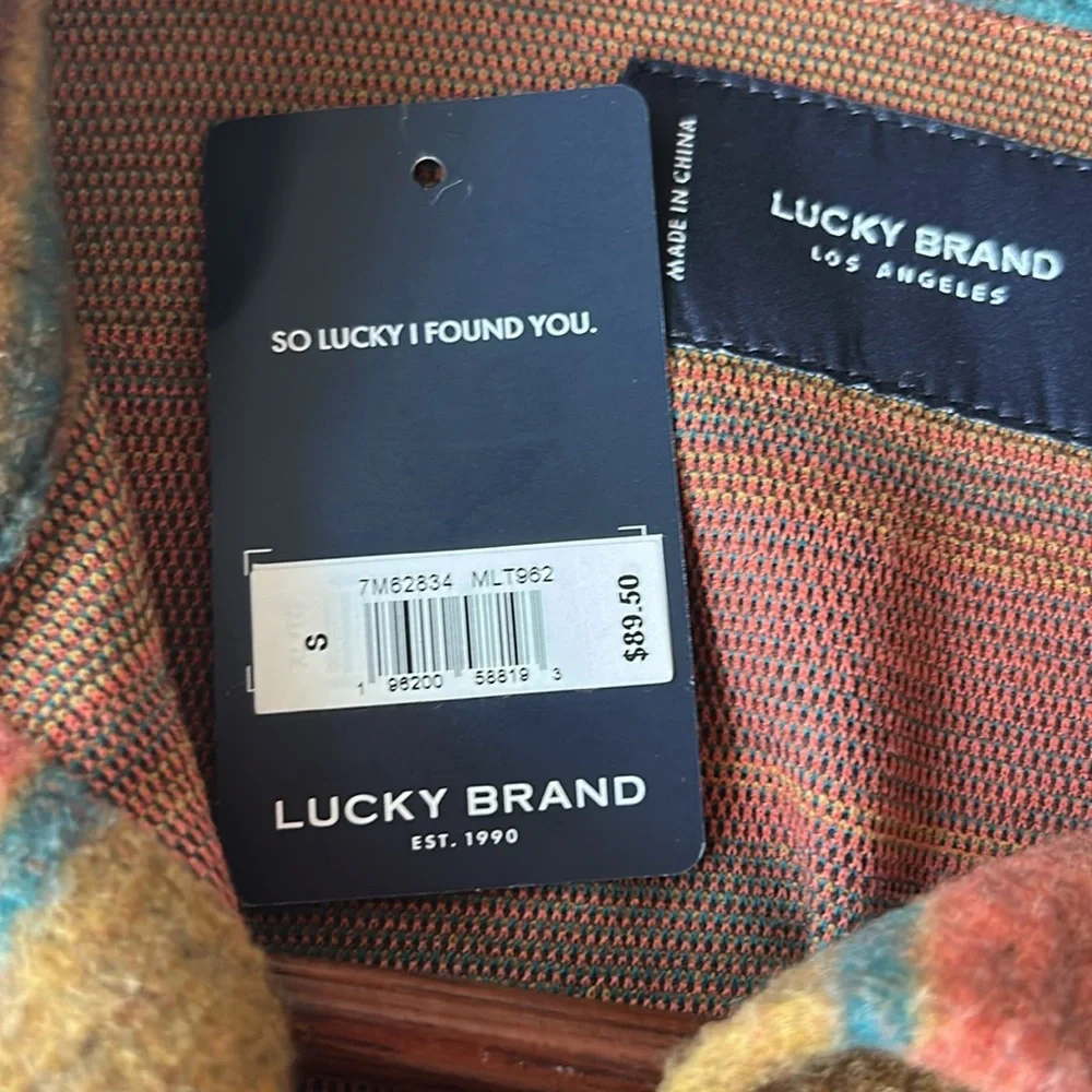 NWT Lucky Brand Southwestern Knit Shirt Jacket Small Orange Striped Shacket